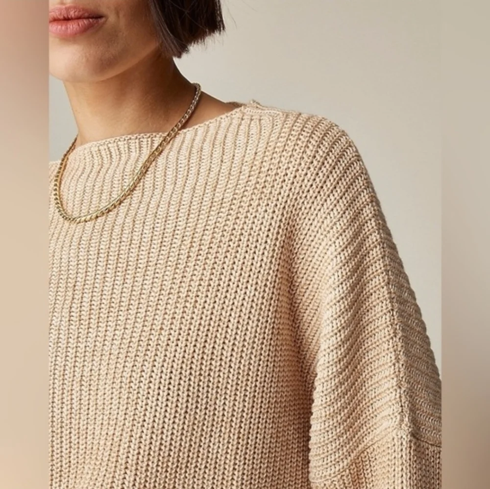 J. Crew Ribbed funnel neck sweater  linen cotton blend Soft Khaki Bone XXS NWT